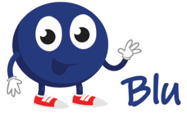 HNB mascot Blu with his name written next to him