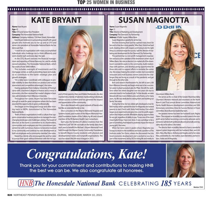 Kate Bryant article for Top 25 Women in Business inside The NEPA Business Journal